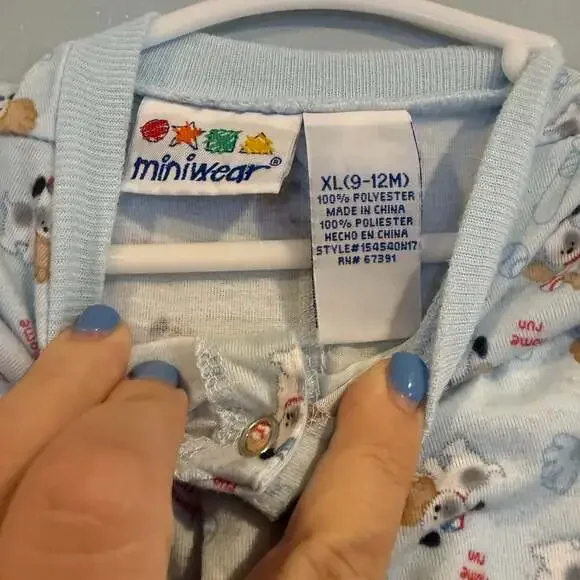 Miniwear Baby Sleeper Pajamas Footed One-Piece XL 9-12M Puppy Print Retro - Picture 2 of 3